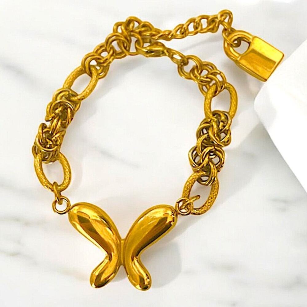 Stainless Steel Gold Butterfly Bracelet Chain Link Bracelet